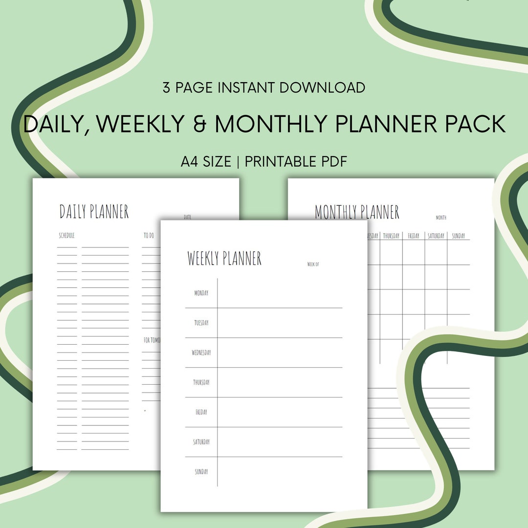 Daily Weekly Monthly Planner Pack Minimal Planner Undated Monthly ...