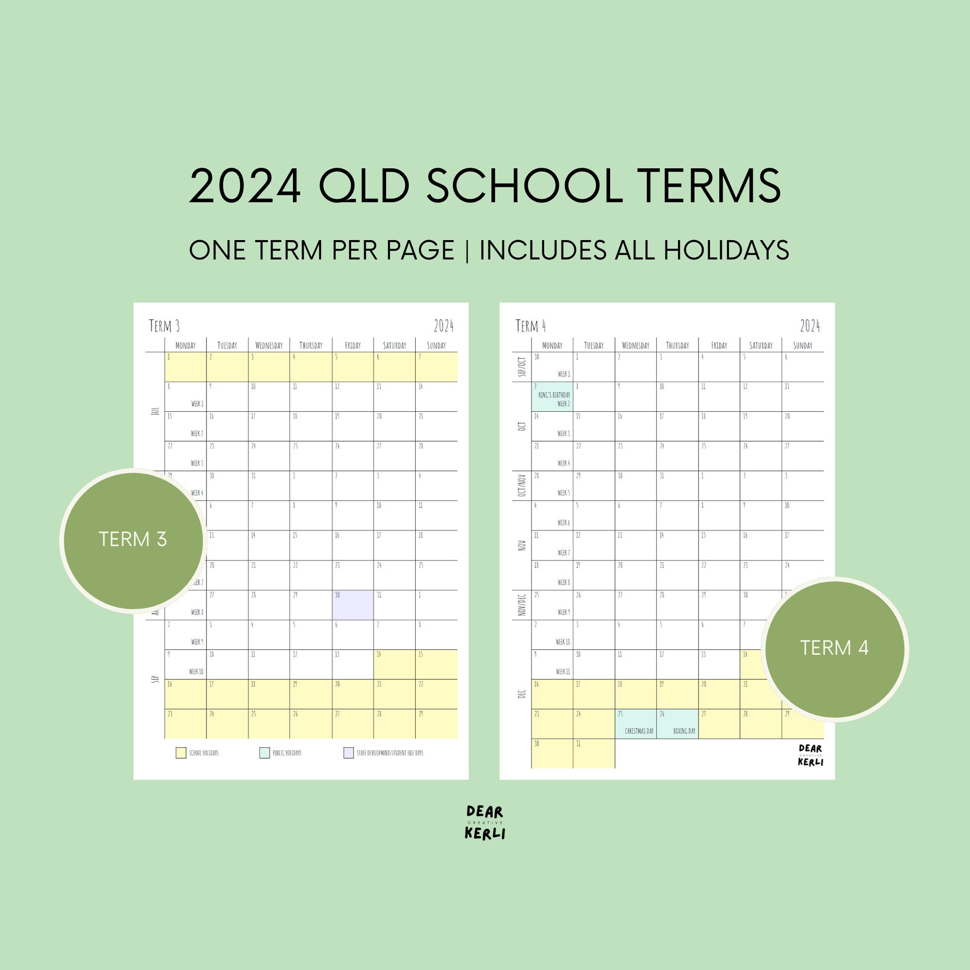 2024 QLD School Calendar Term by Term Calendar Portrait School Term Calendar Queensland School