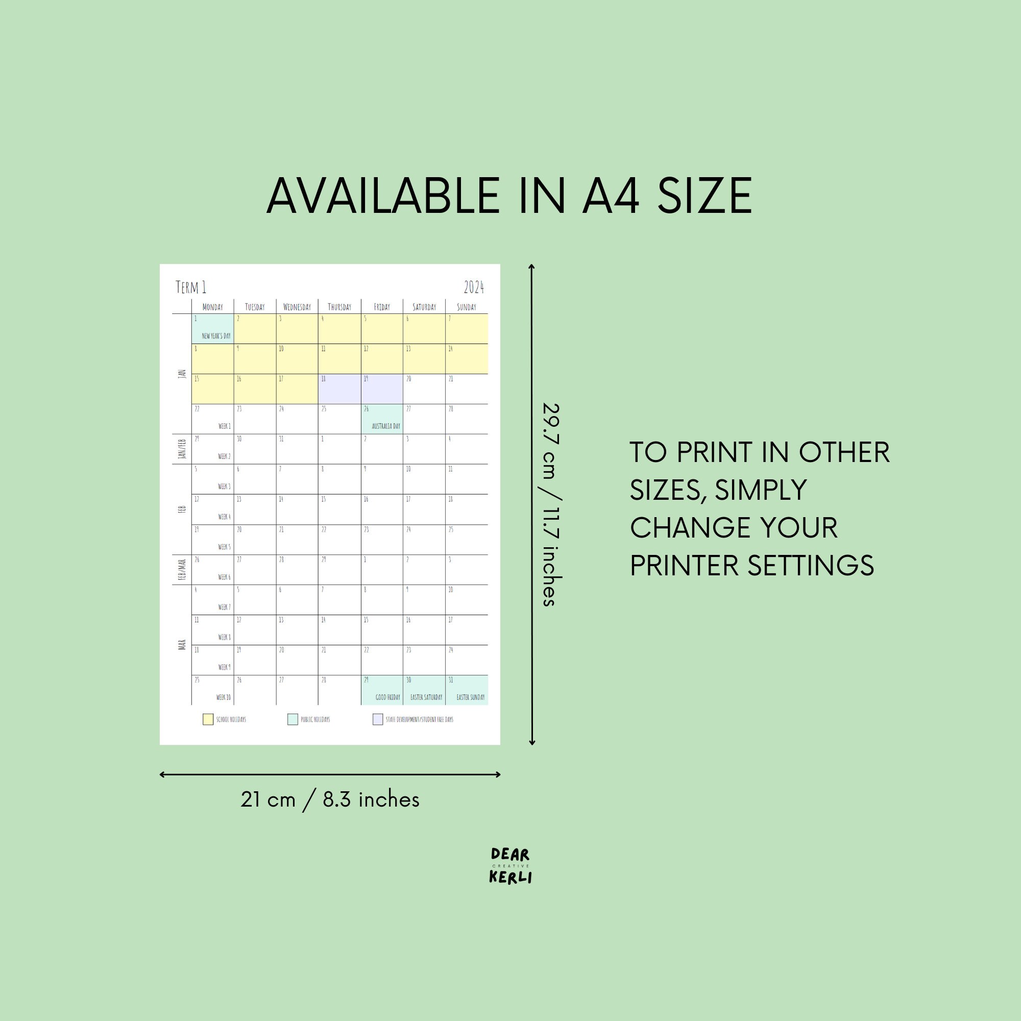 2025 QLD School Calendar Term by Term Calendar Portrait School Term