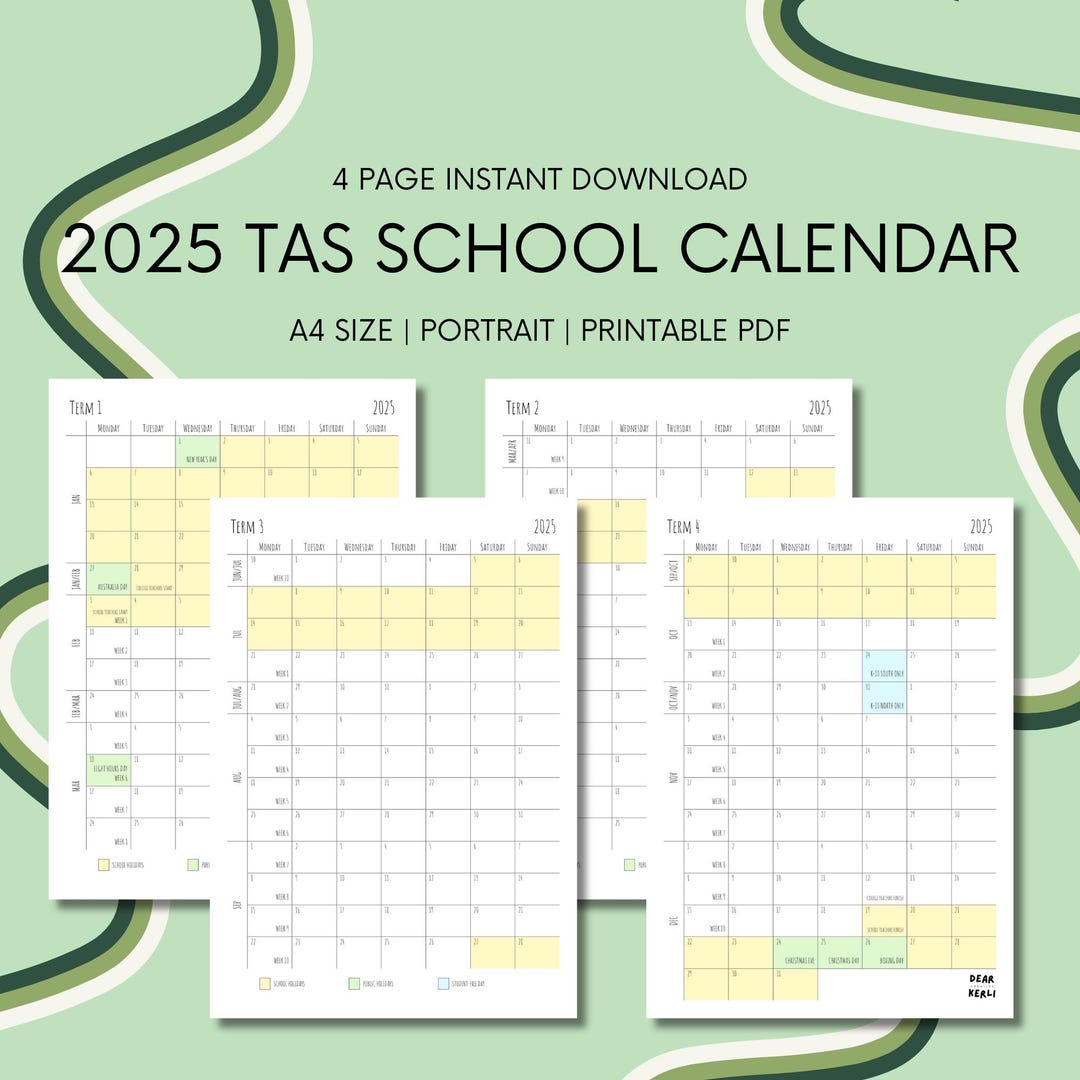 2025 Tasmania Public School Calendar Term by Term Calendar Portrait TAS ...