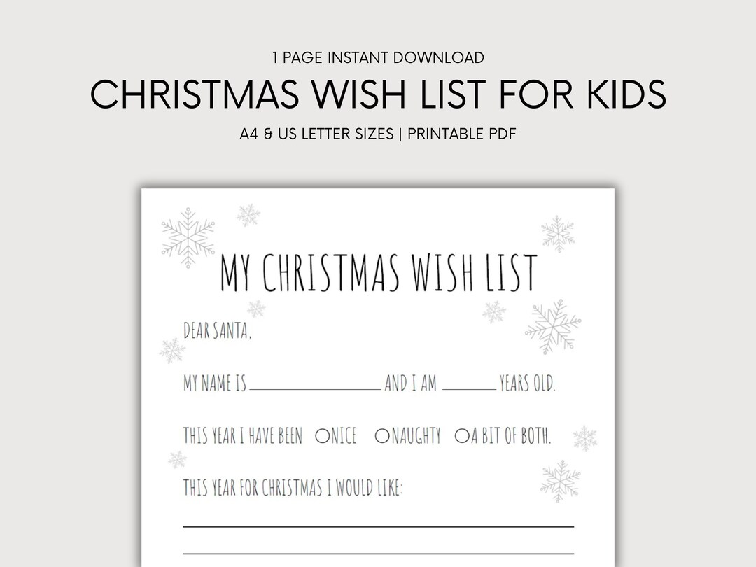 Christmas Wish List for Kids Xmas List for Children Wish List Etsy