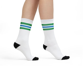 Konbini Fam Crew Sock | Green and Blue Striped Japanese-Inspired Socks