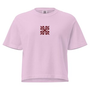 Embroidered Hawaiian Red Flower Quilt Boxy Tee – Premium Cotton by Bits of Aloha