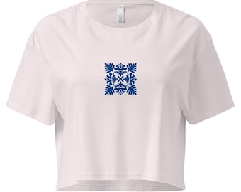 Royal Blue Hawaiian Quilt Embroidered Crop Top