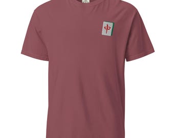 Embroidered Red Dragon Mahjong T-Shirt: 100% Cotton Game Apparel