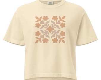 Hawaiian Coral Quilt Boxy Tee – Garment-Dyed Aloha-Inspired T-Shirt