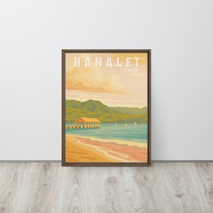 Hanalei Bay Retro Art Framed Canvas