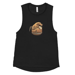 Great Wave Coffee Womens Muscle Tank – Japanese Graphic Top for Coffee Lovers