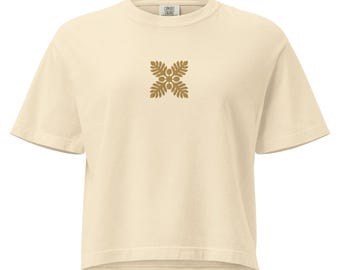 Hawaiian Breadfruit Quilt Embroidered Boxy T-shirt, Hawaii Island Design