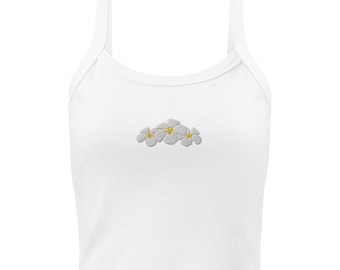 Plumeria Embroidered Rib Tank Top