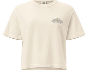 Embroidered Plumeria Boxy T-Shirt: US Cotton, Island Style