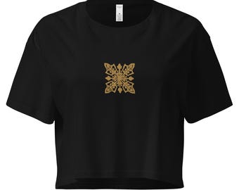 Cropped Hawaiian Gold Quilt Embroidered Women’s Crop Top