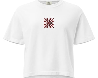 Royal Red Hawaiian Quilt Embroidered Boxy Tee
