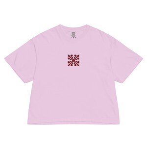Embroidered Hawaiian Red Flower Quilt Boxy Tee – Premium Cotton by Bits of Aloha
