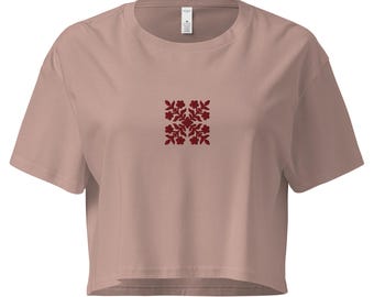 Royal Red Hawaiian Quilt Embroidered Women’s Crop Top