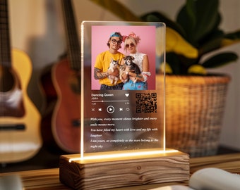 Custom Photo Music Plaque with LED Base, Best Mother's Day Personalized Music Lover Gift, Birthday, Wedding Decor, Bedside Lamp, Night Light