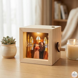 Memories in Motion — Custom Photo Flipbook Box with LED Light, Hand-Crank Animation, Personalized Anniversary Birthday Gift for Him Her