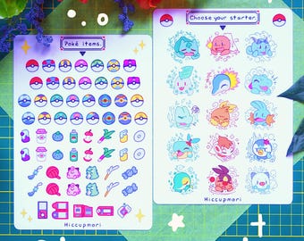 Poke pals and Poke items Sticker Sheet for laptops, phones, tablets, water bottles, PCs, Switch, furniture & and stationaries