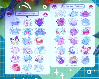 Poke pals and Poke items Sticker Sheet for laptops, phones, tablets, water bottles, PCs, Switch, furniture & and stationaries