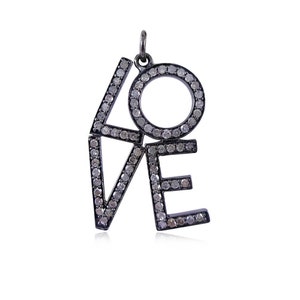 Pingente de palavra de amor de diamante de prata 925, colar de palavra de amor de diamante pavê, joias personalizadas, pingente de charme de carta de amor, joias de presente de amor