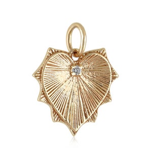 Solid 14k Yellow Gold Fluted Heart Charm, Natural Diamond Heart Pendant, Dainty 15 MM Heart Charm, Designer Heart Charm, Love Gift Jewelry