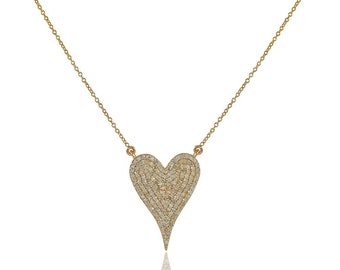 Collar de corazón con diamantes pavé en oro de 14 quilates: regalo de San Valentín para mujer