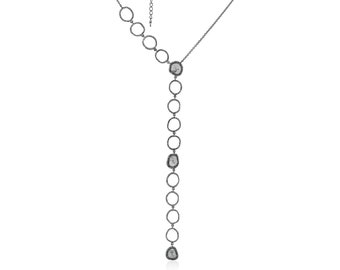 Diamond Lariat Necklace: Sterling Silver Chain, Natural Diamond Slice