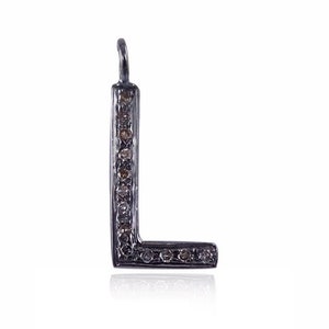 925 Diamantes de pavimento de plata de ley Alfabeto Letra L Colgante de encanto inicial, Colgante de rodio negro, Colgante de nombre personalizado, Colgante de pavimento inicial