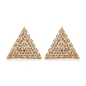 14K Yellow Gold Triangle Stud Earrings, Pave Diamond Triangle Studs, Minimalist Stud, Triangle Diamond Studs, Birthday Gifts For Mom, Wife
