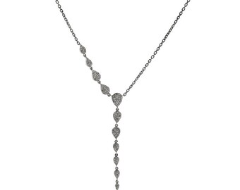 Natural Diamond Lariat Necklace: 925 Sterling Silver, 18 Inch Chain, Pave Jewelry