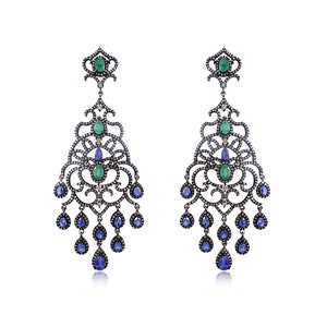 Smaragd Statement Ohrringe, Kyanit Ohrringe, 14k Gold 925 Sterling Silber Ohrringe, Pave Diamant Ohrringe, Edelstein Ohrringe, Frauen Schmuck