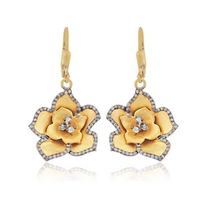 925 Silber Blumen Ohrringe, Pave Diamant Blumen Ohrringe, Handgefertigte Ohrringe, Gold Vermeil Ohrringe, Florale Ohrringe