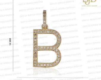 14K Gold Diamond B Initial Pendant : Dainty Letter Charm, Gifts For Her, Custom Jewelry