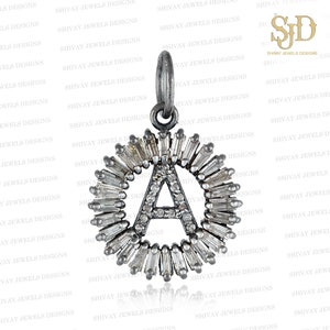 Pingente inicial A de prata esterlina 925, pingente baguete, pingente de letra A de diamante pavê, pingente minimalista, joias com alfabeto, presentes personalizados
