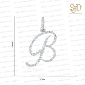 Colgante de encanto inicial de letra B de oro blanco sólido de 14K, encanto inicial de diamante pavimentado, encanto de regalo del alfabeto A-Z personalizado, regalos de Navidad para ella