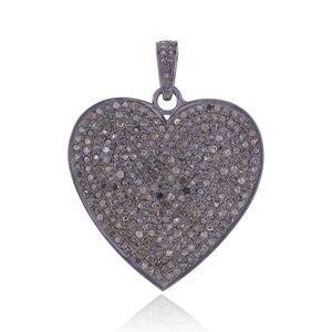 Pave Diamond Heart Charm Pendant, 925 Sterling Silver Heart Pendant, Silver Oxidized Pendant, Diamond Heart Charm, Love Heart Jewelry, Gifts
