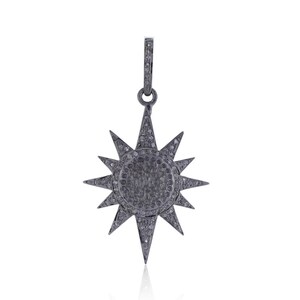 Pave Diamond Sun Charm Pendant, 925 Sterling Silver Sun Pendant, Handmade Pendant, Silver Oxidized Pendant, Birthday Gift, Diamond Sun Charm