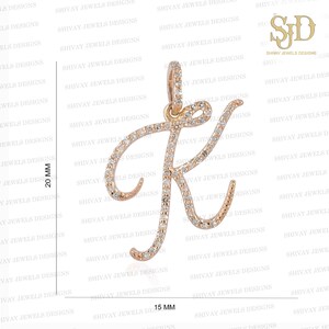 Pave Diamond Initial K Charm Pendant, Solid 14K Gold Diamond K Letter Pendant, Personalized Letter Pendant, Necklace For Women, Gift For Her