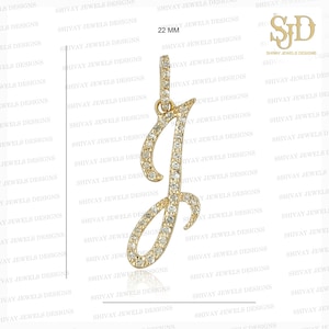 Pingente de charme inicial J de ouro amarelo 14k sólido, pingente de alfabeto de diamante natural, pingente personalizado, pingente delicado, pingente de charme unissex