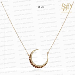 14K Gold Garnet Crescent Moon Necklace - Diamond Accent