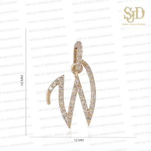 Colar inicial W de diamante de ouro 14K, pingente de letra de diamante natural, colar com pingente de letra inicial, lindo colar, joias de presente