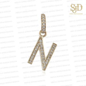 Pave Diamond N Initial Charm Pendant, 14K Gold Initial Letter Pendant, Solid Gold Diamond Letter Charm, Custom Initial Pendant, Gift Jewelry