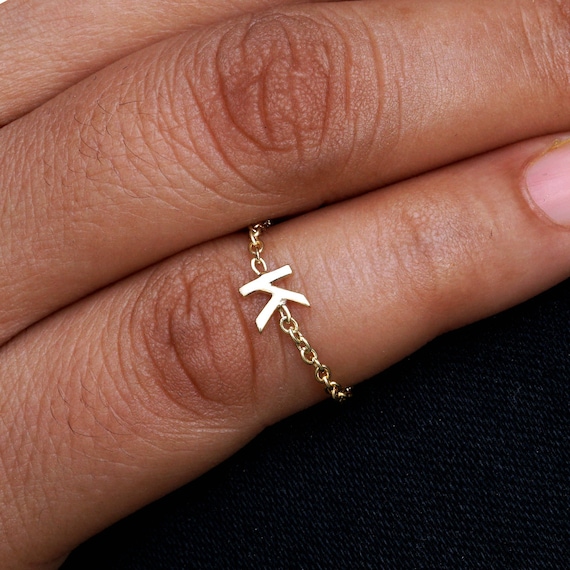 14k Yellow Gold K Initial Letter Ring Threader Ring Initial Ring