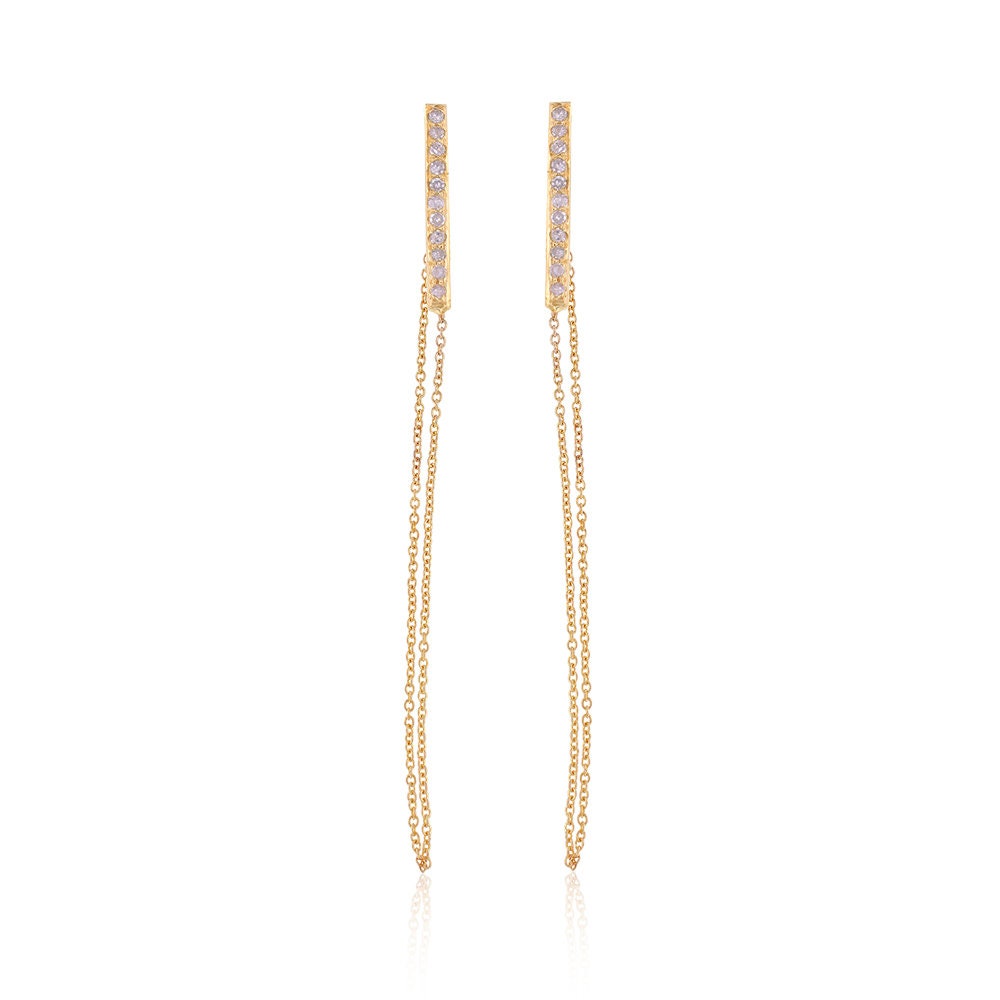 14k Gold Diamond Threader Earrings, Pave Diamond Threader Earrings, Minimalist Earrings, Statement Jewelry, Birthday Gifts, Women's Jewelry
