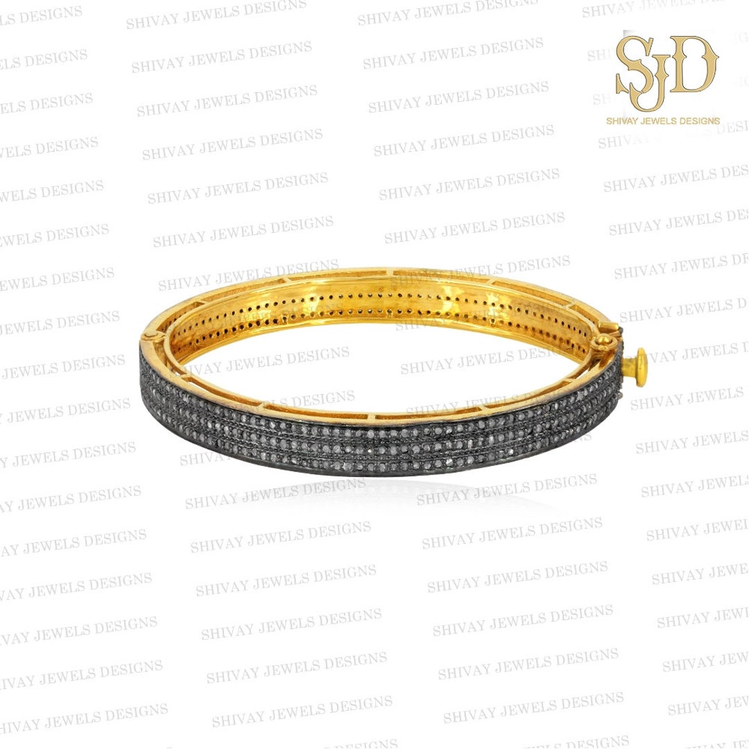 Pave Diamond Handmade Bangle Bracelet, 925 Sterling Silver Openable ...