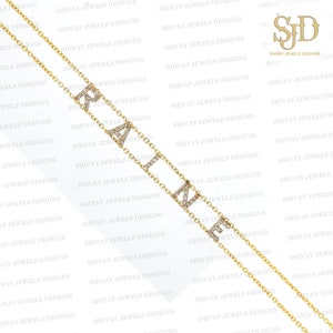 Solid 14K Gold Diamond Name Bracelet, Gold Diamond Name Bracelet, Pave Diamond Initial Bracelet, Diamond Name Bracelet, Custom Name Bracelet