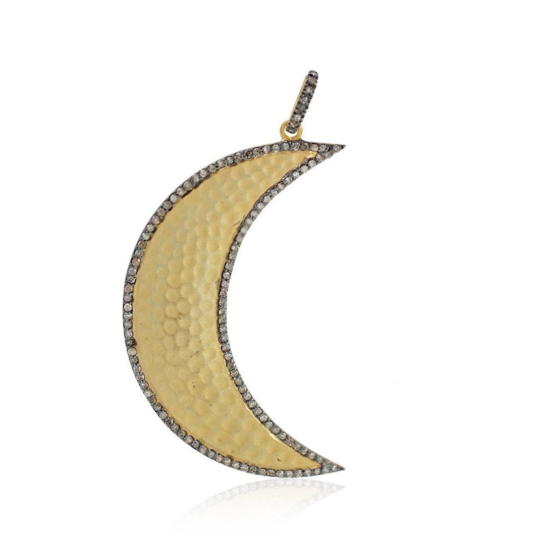 Pave Diamond Crescent Moon Pendant: 925 Sterling Silver Jewelry - Etsy