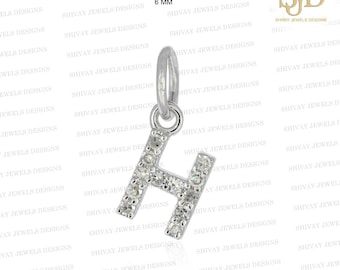 14K Gold Diamond H Letter Charm: Pave Initial Pendant, Custom Birthday Gifts