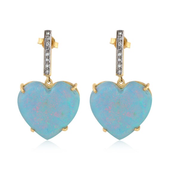 14k White Gold Diamond & Genuine Opal Heart Stud Earrings 14k White Gold Diamond & Genuine Opal Heart Stud Earrings