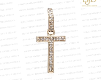 14K Guld Initialhänge: Pave Diamant Bokstav Berlock, Personliga Smycken